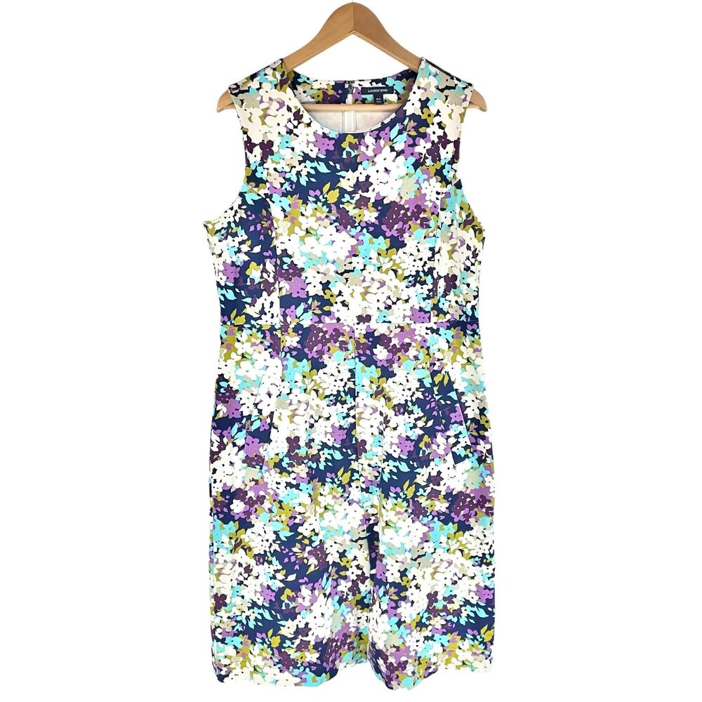 LANDS' END Floral Ponte Sleeveless Midi Sheath Dress Teal/Purple Size 16T